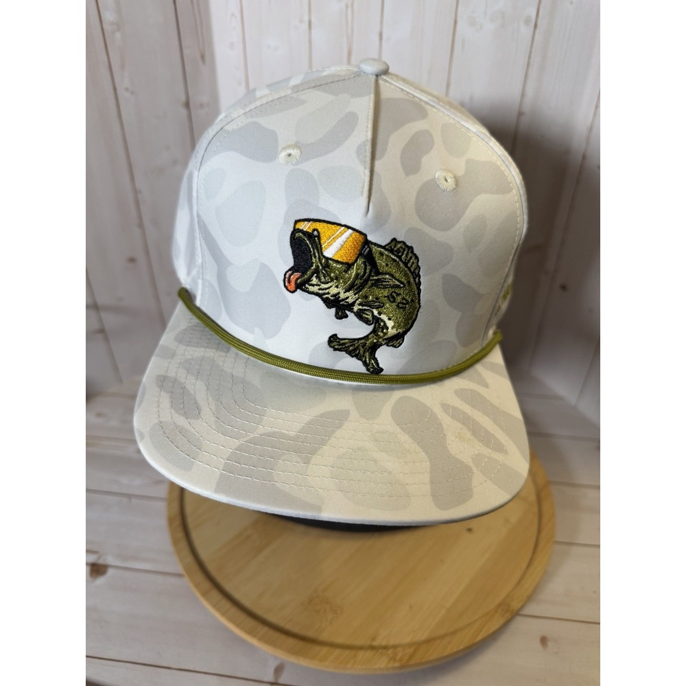 Southern String Hat Co Bass Fishing Rope Snapback Hat White Camo OSFA Euc
